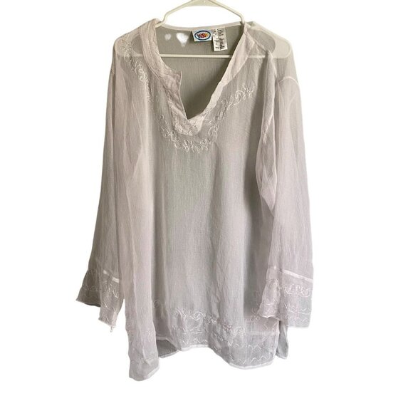 Sand N Sun Sheer White Long Sleeve Swim Cover Up 1X - Picture 1 of 7